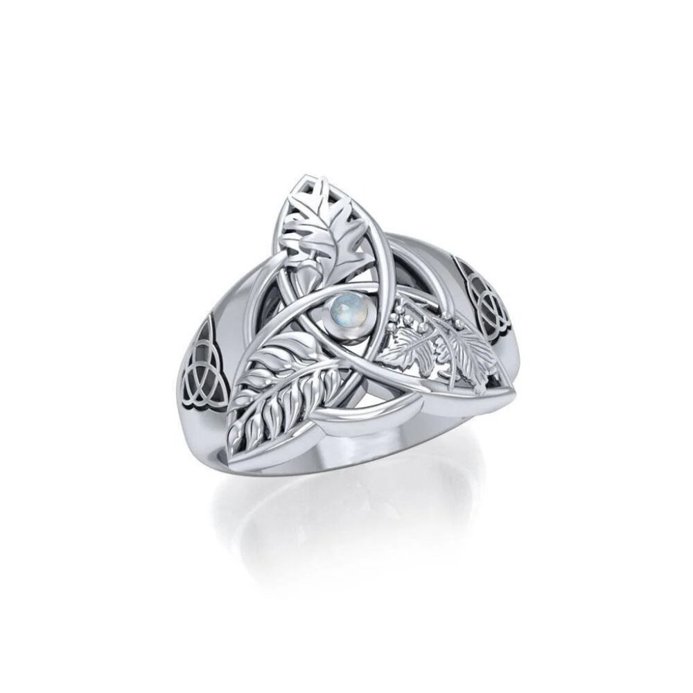 Oak Ash Thorn Ring .925 Sterling Silver w/ genuine rainbow moonstone Peter Stone